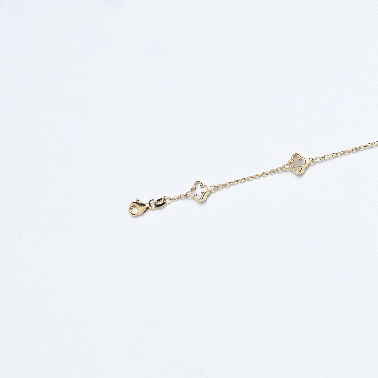 Golden Clover Necklace: 14K Yellow Gold with Mother of Pearl Accents