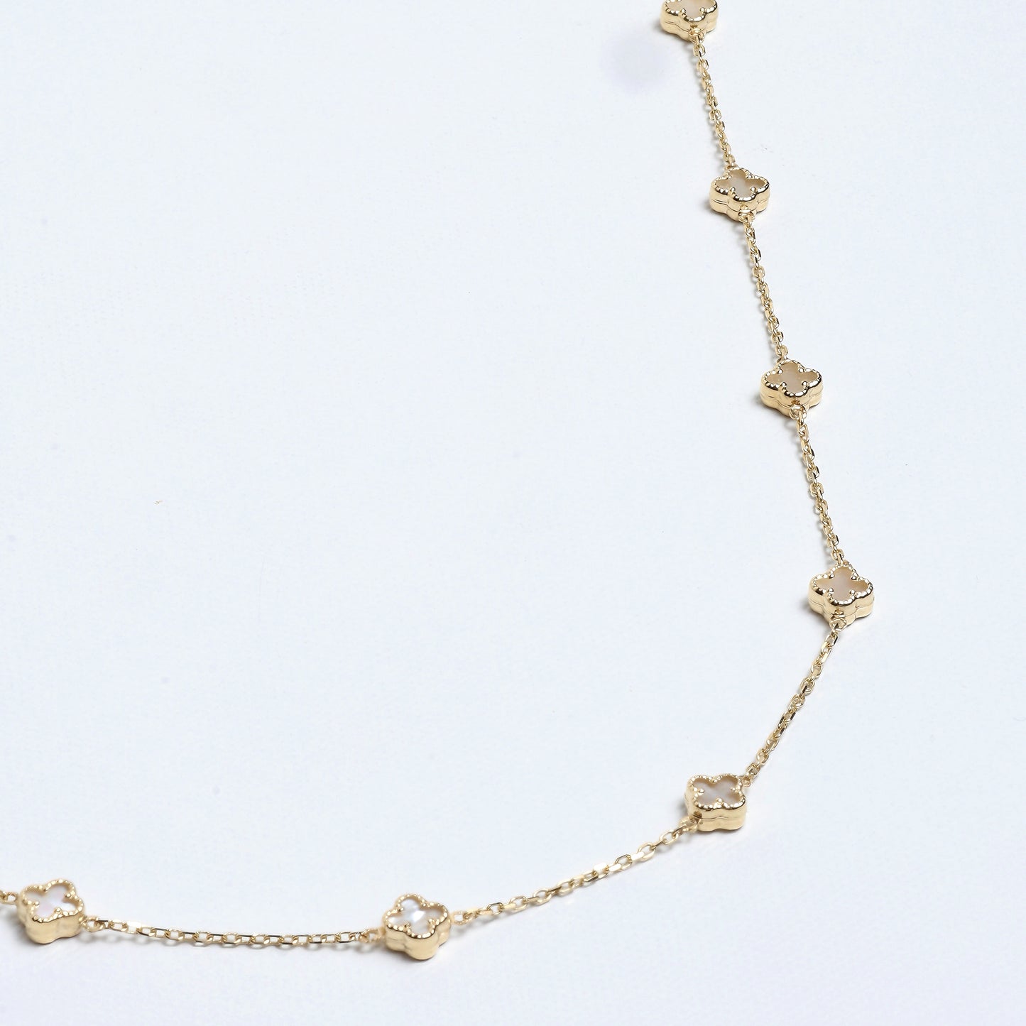 Golden Clover Necklace: 14K Yellow Gold with Mother of Pearl Accents