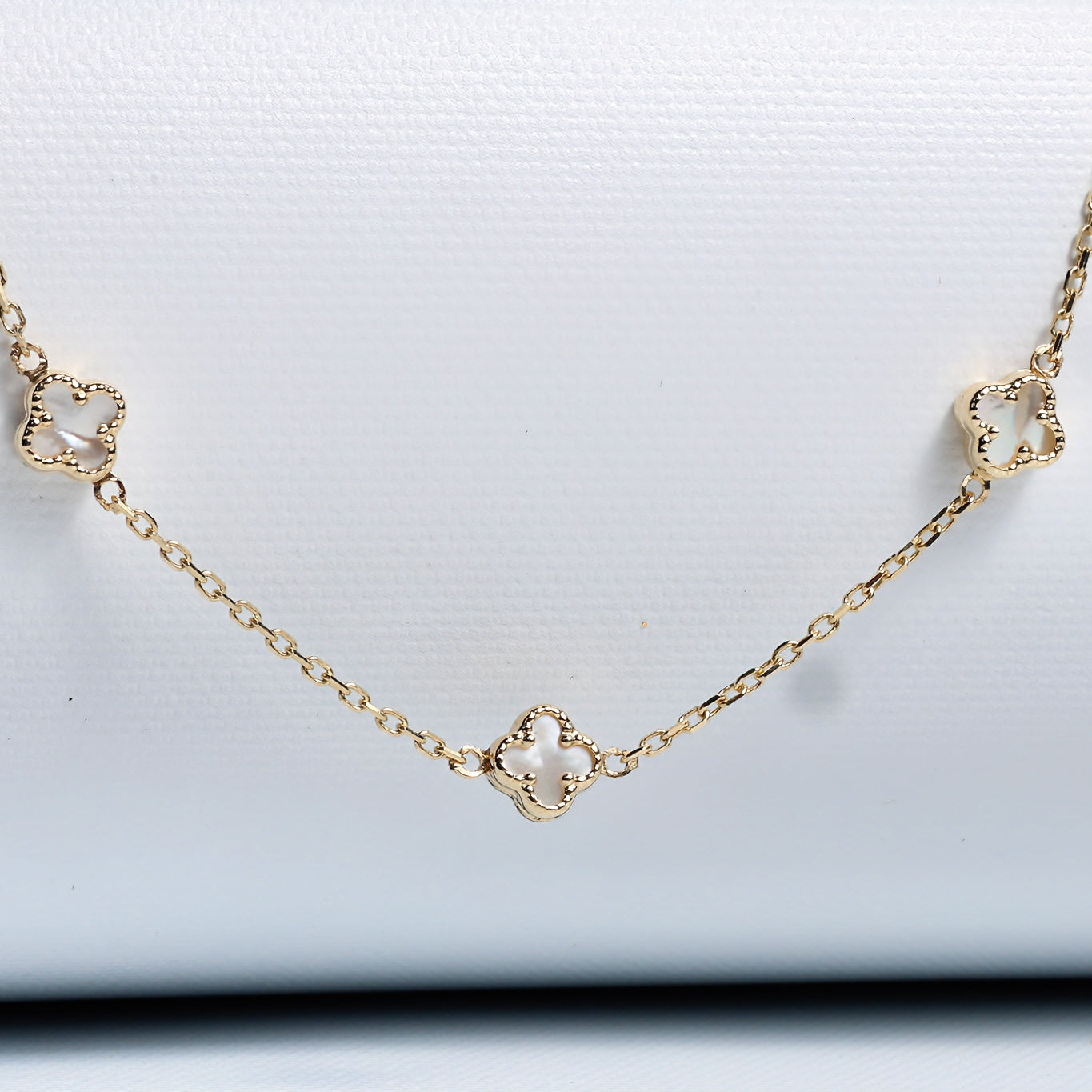 Golden Clover Necklace: 14K Yellow Gold with Mother of Pearl Accents