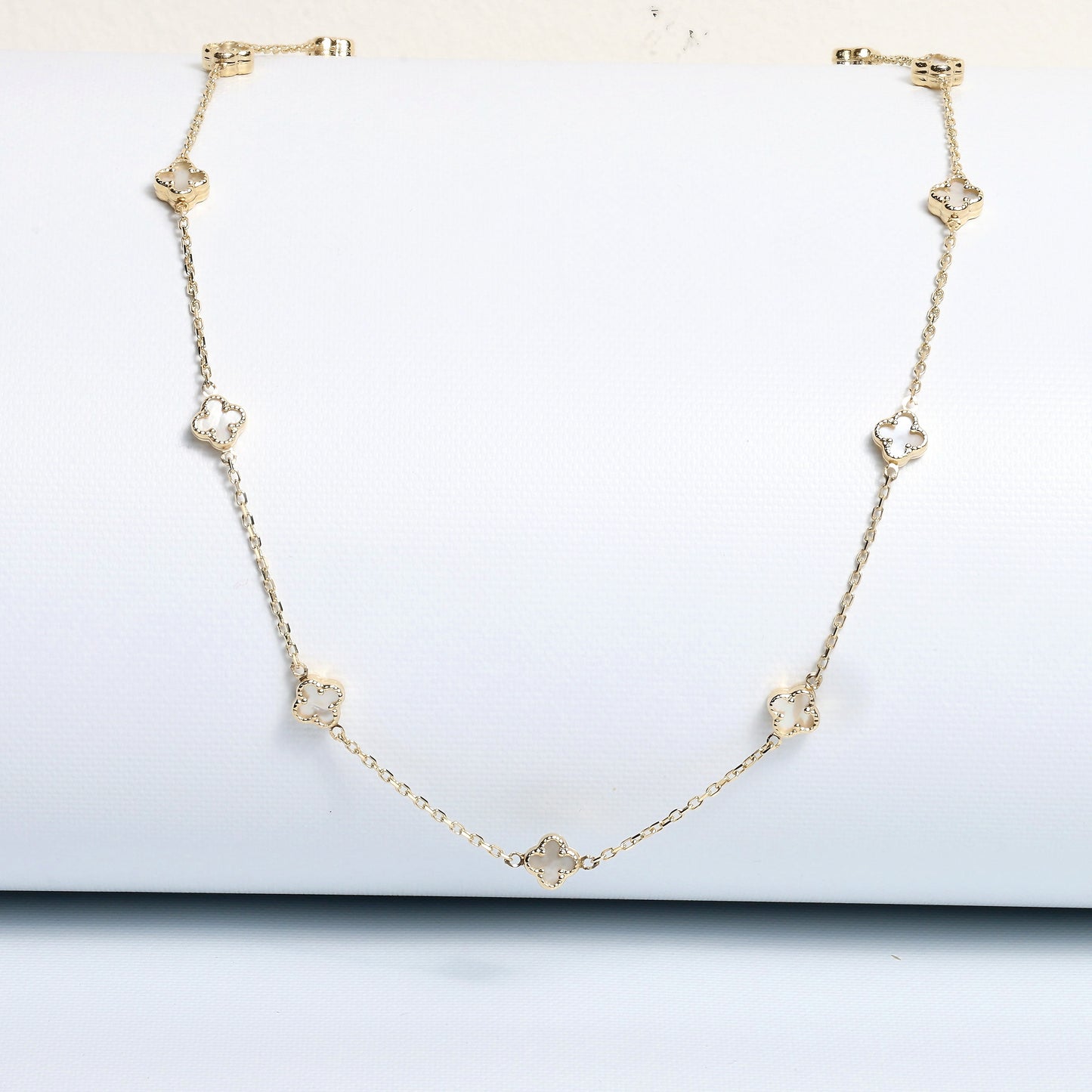 Golden Clover Necklace: 14K Yellow Gold with Mother of Pearl Accents