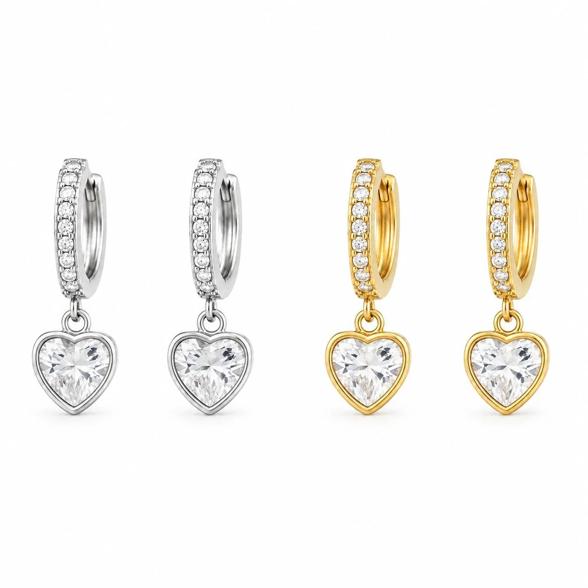 Pave Huggie Earrings with Heart Cut CZ Drop