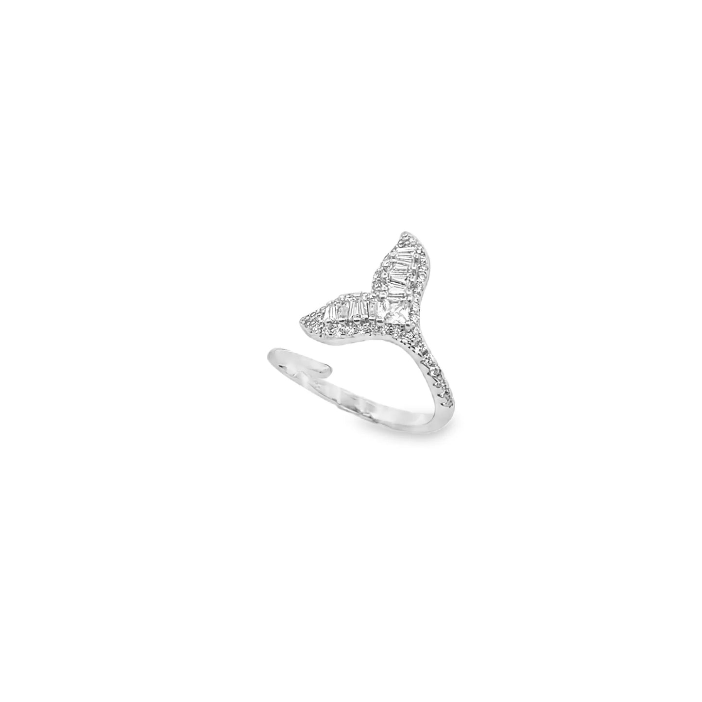 Rhodium butterfly cubic zirconia adjustable open ring