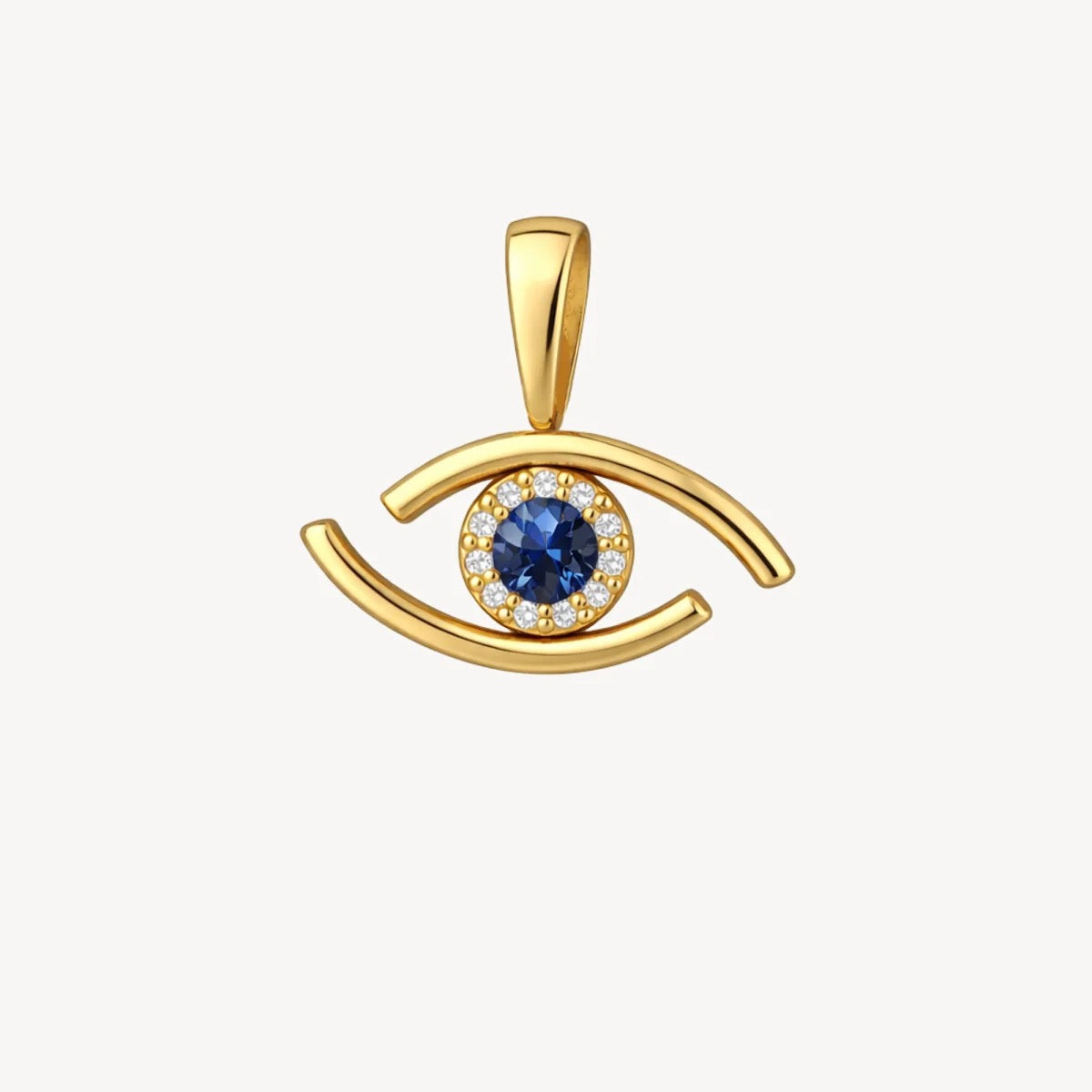 14K yellow gold eye pendant with natural blue sapphire and diamond halo