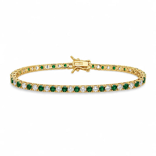 3mm gold-finished tennis bracelet with alternating emerald green and clear cubic zirconia