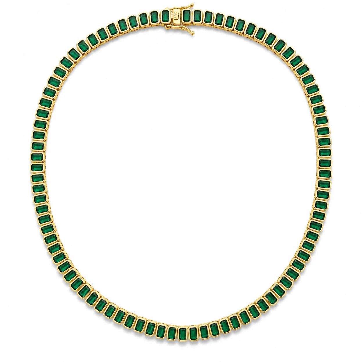 18K gold-filled 6mm green CZ baguette tennis necklace