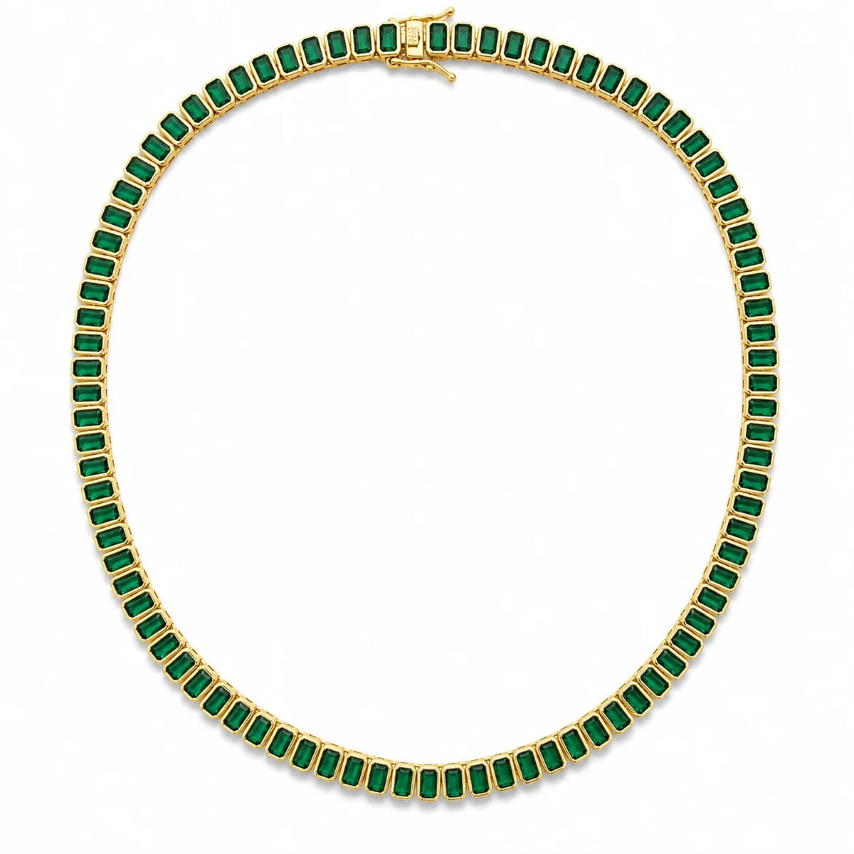 18K gold-filled 6mm green CZ baguette tennis necklace