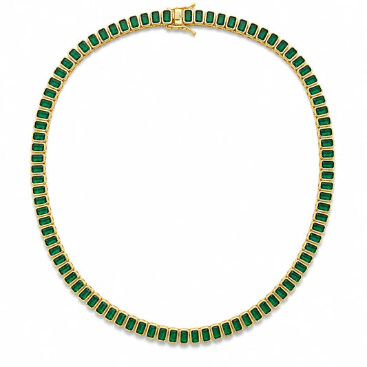 18K gold-filled 6mm green CZ baguette tennis necklace