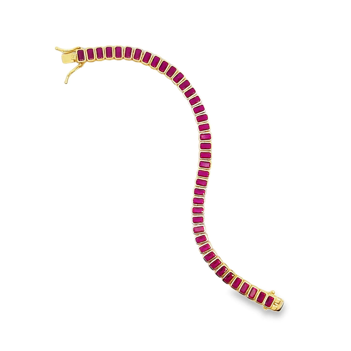 18K gold-filled 6mm ruby-color CZ baguette tennis bracelet