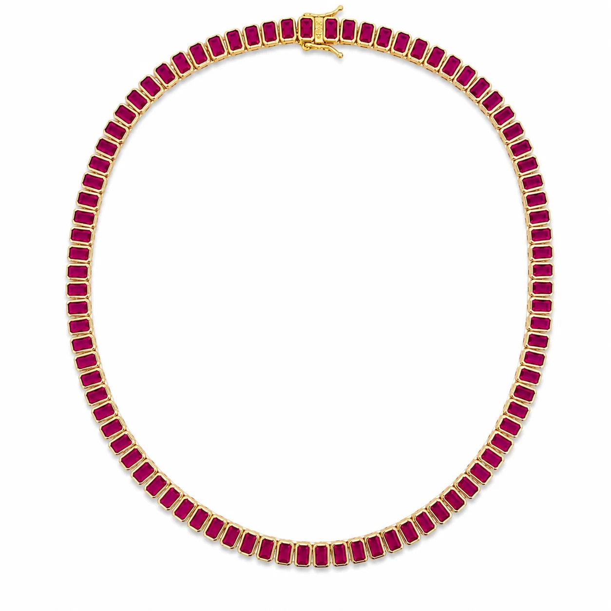 18K gold-filled 6mm ruby-color CZ baguette tennis necklace