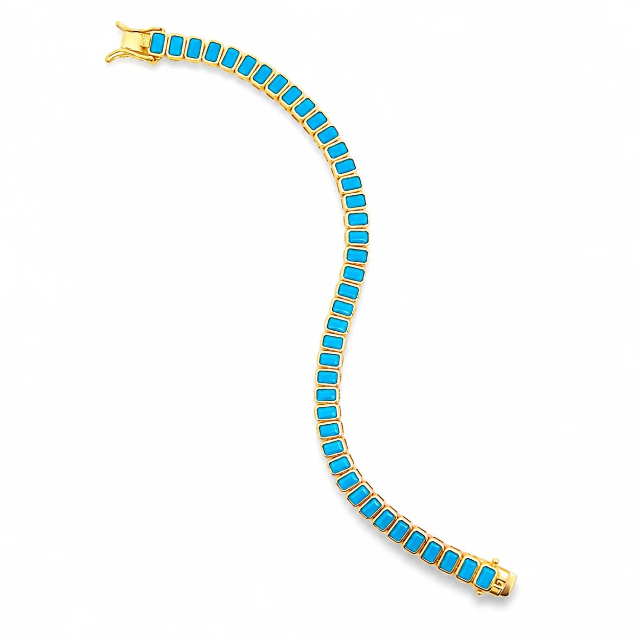 18K gold-filled 6mm turquoise CZ baguette tennis bracelet