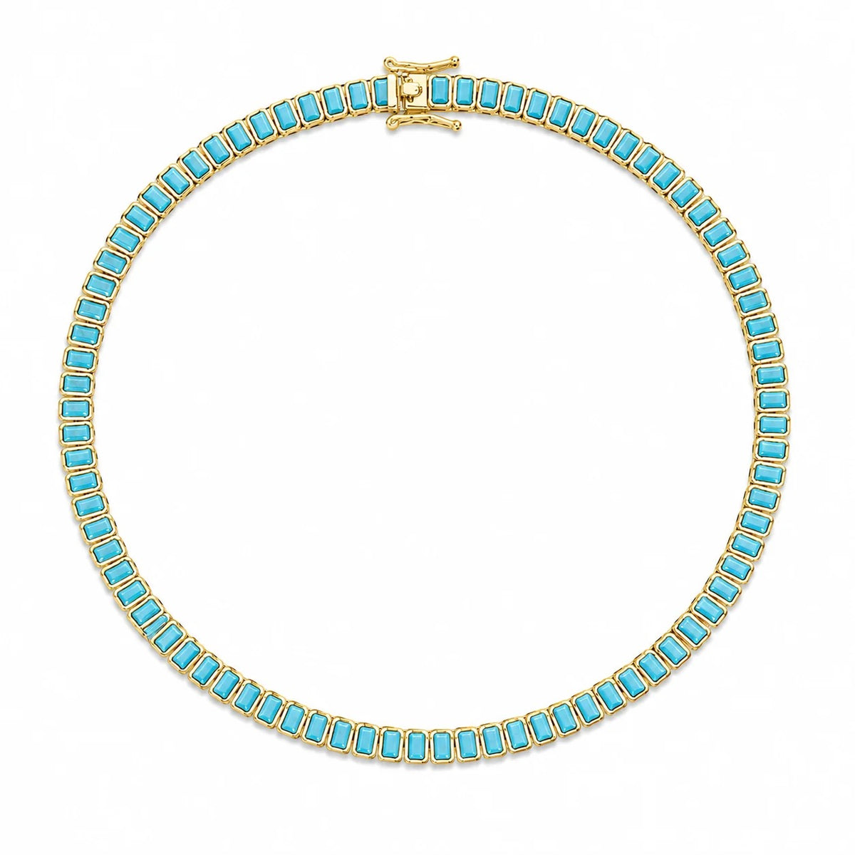 18K gold-filled 6mm turquoise CZ baguette tennis necklace
