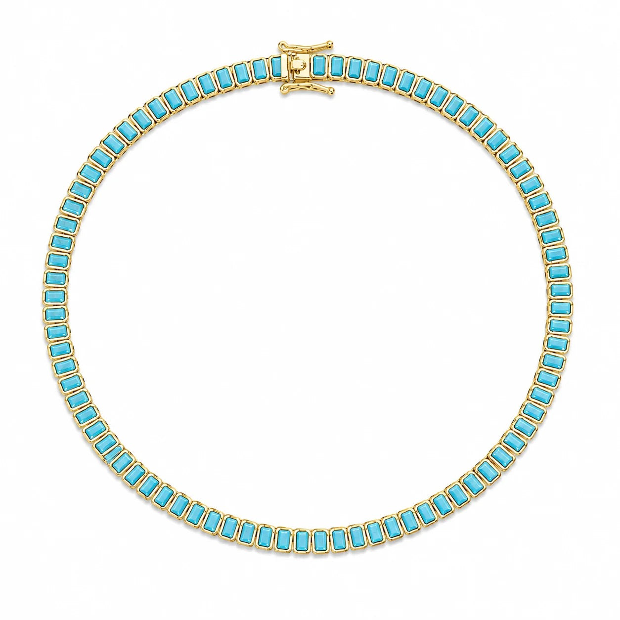 18K gold-filled 6mm turquoise CZ baguette tennis necklace