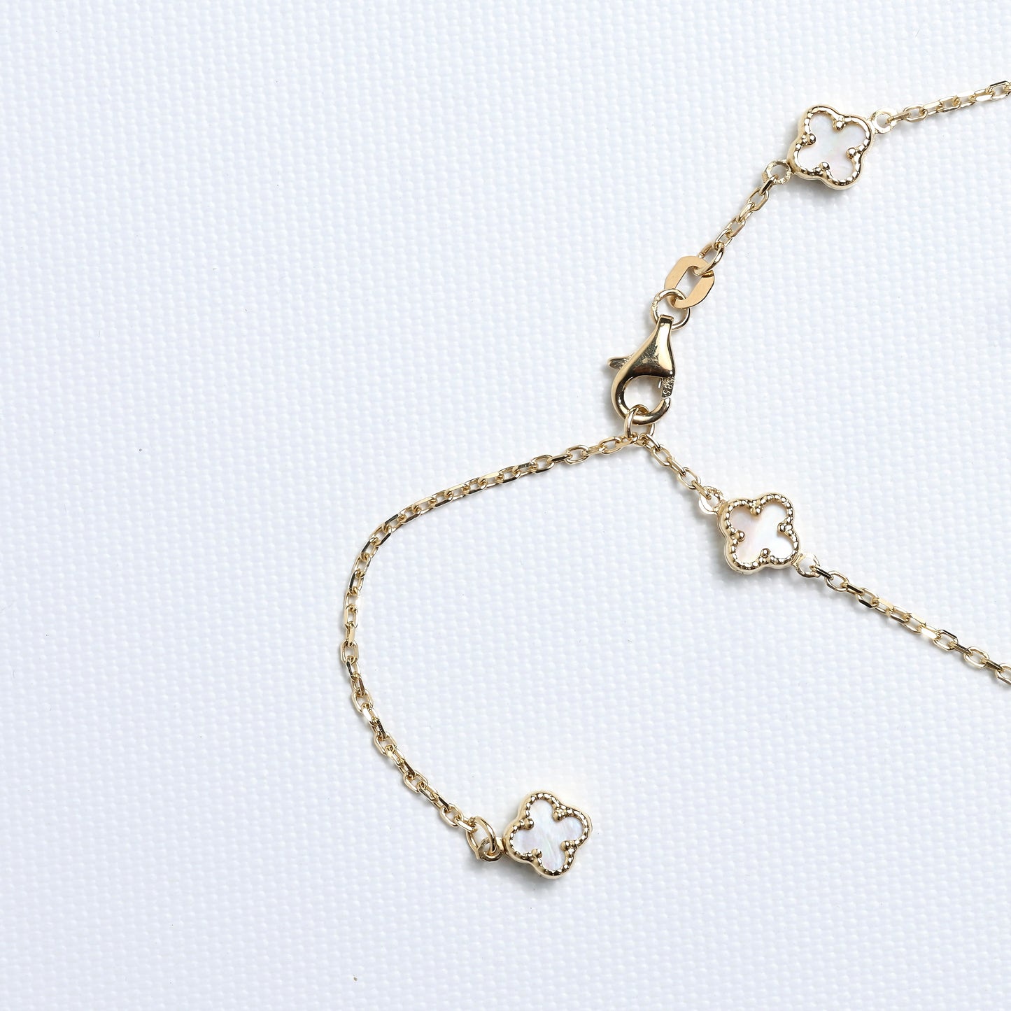 Golden Clover Necklace: 14K Yellow Gold with Mother of Pearl Accents