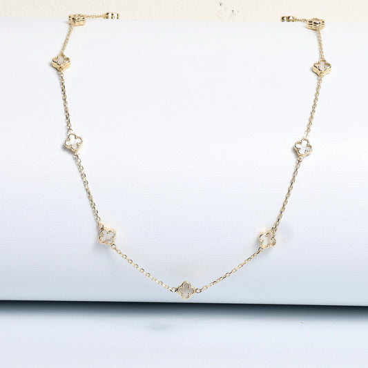 Golden Clover Necklace: 14K Yellow Gold with Mother of Pearl Accents