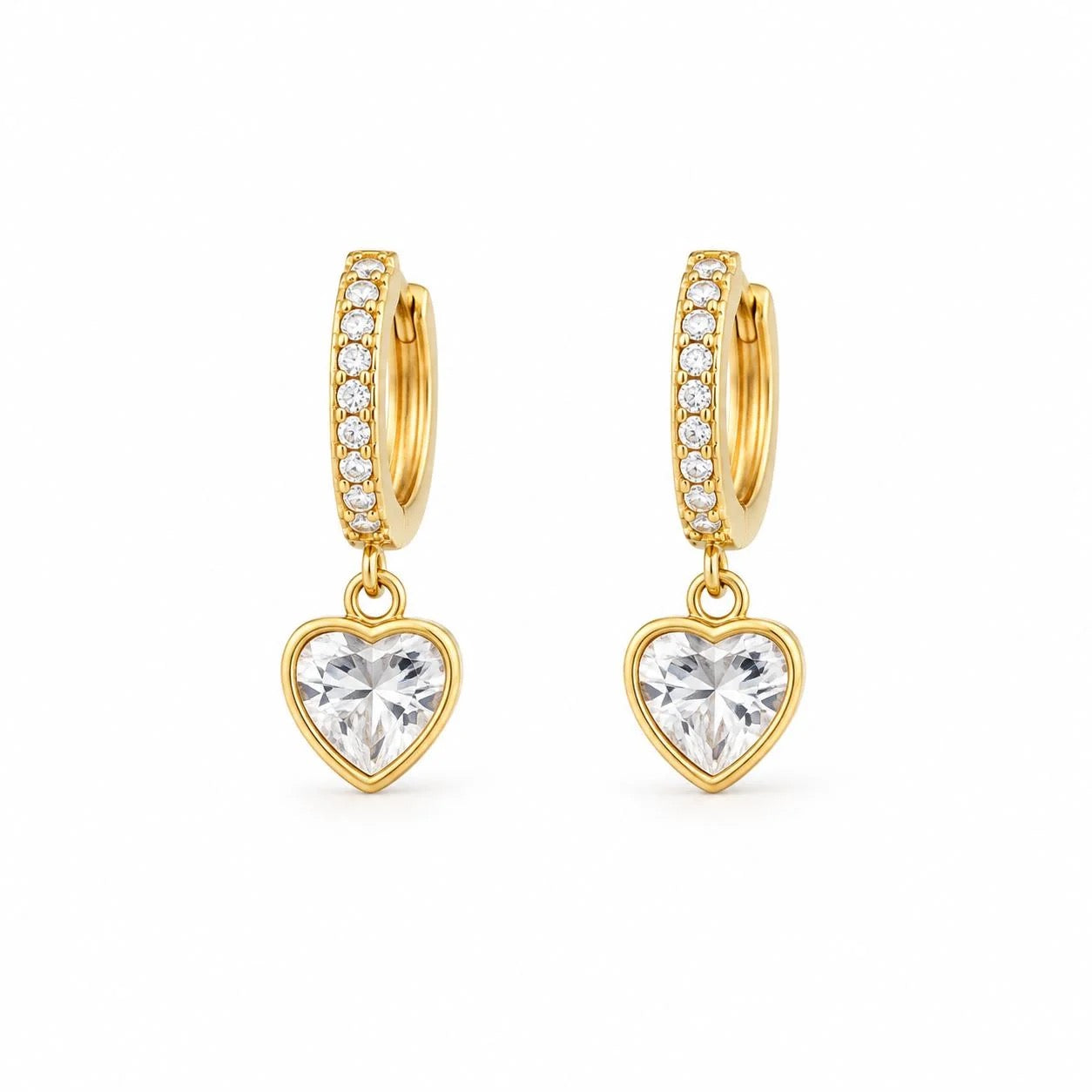 Pave Huggie Earrings with Heart Cut CZ Drop