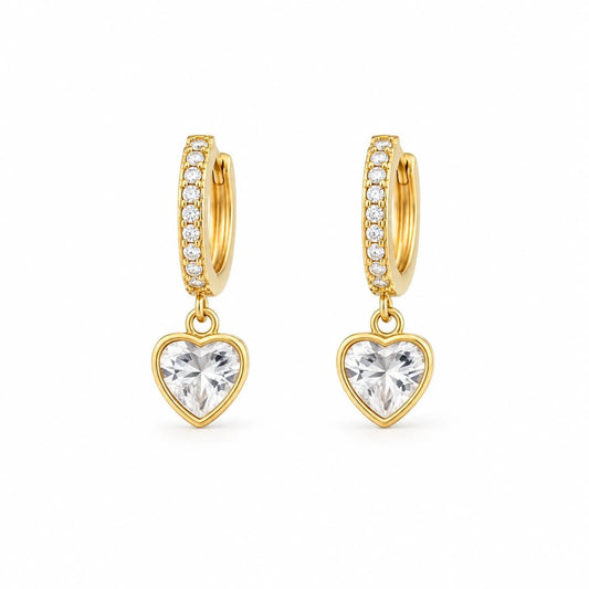 Pave Huggie Earrings with Heart Cut CZ Drop