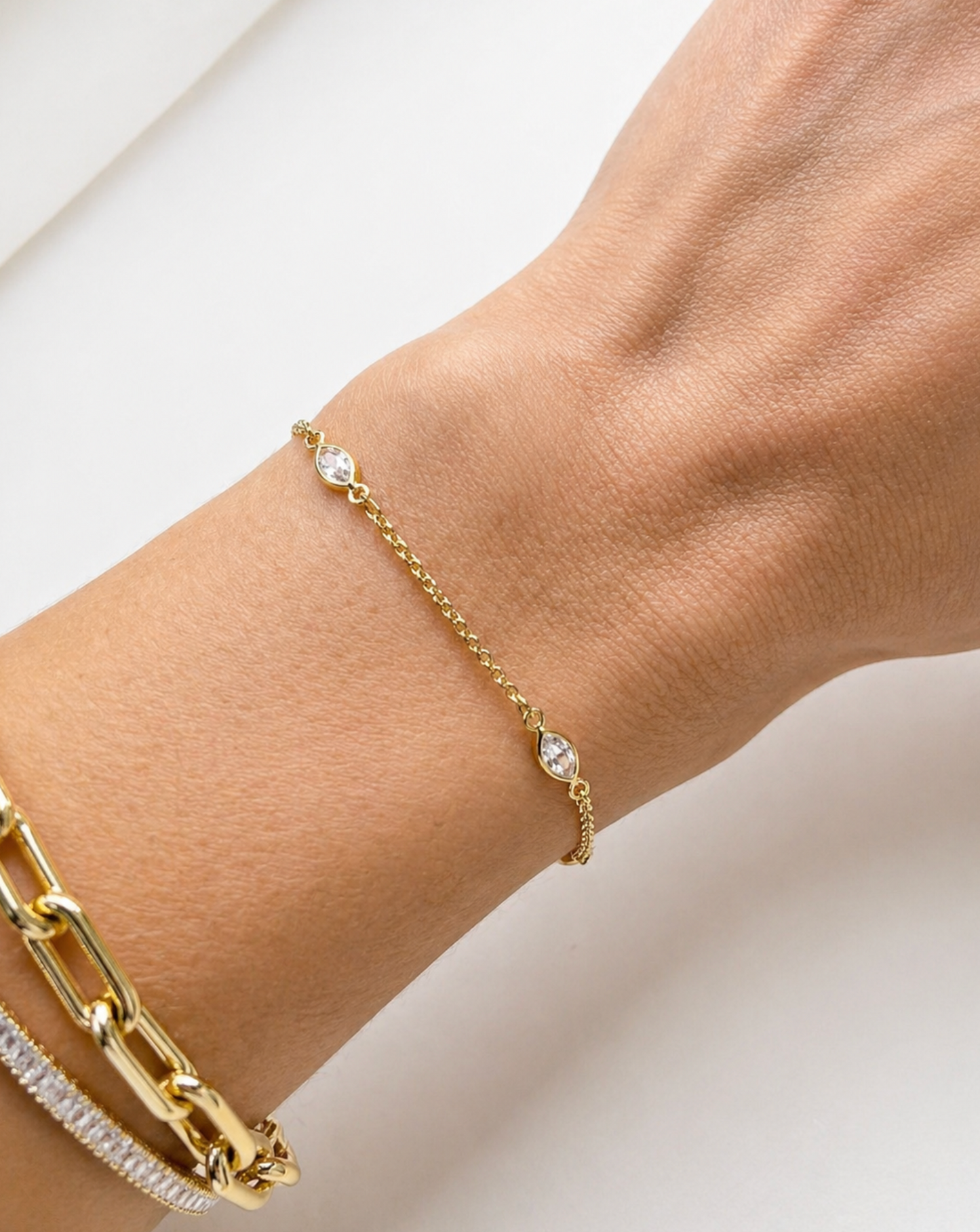 Oval Bezel Crystal Dainty Minimalist Layering Bracelet