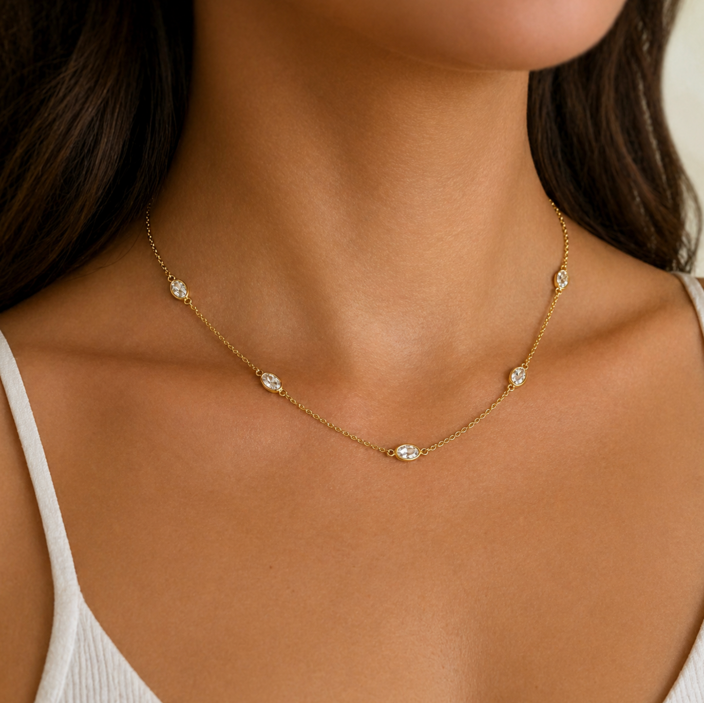 Oval Bezel Crystal Layering Necklace