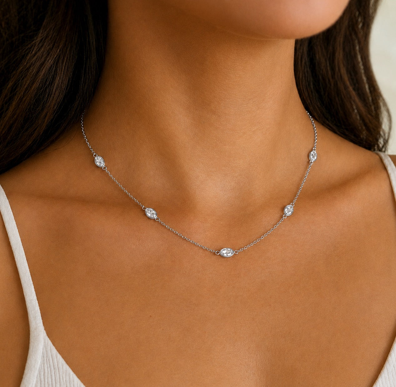 Oval Bezel Crystal Layering Necklace