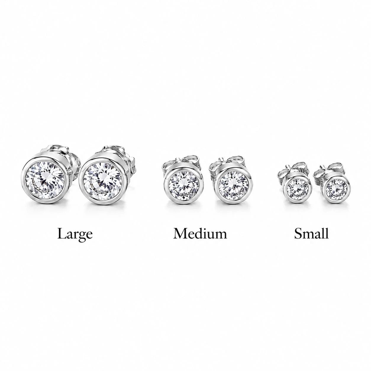Rhodium-finish classic bezel cubic zirconia stud earrings size guide