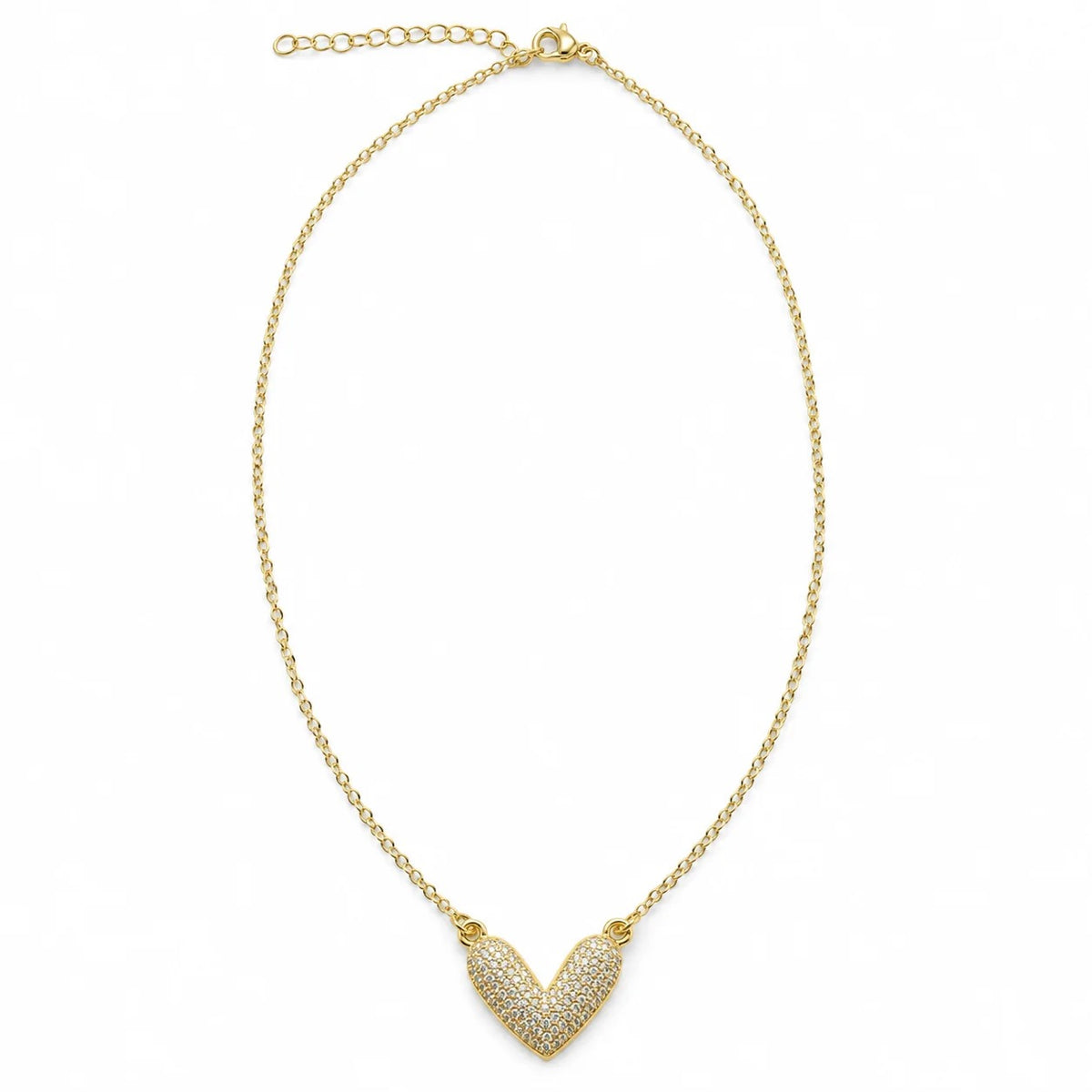 SR OF GOLD CORA gold-filled heart necklace with clear accents on a white background.