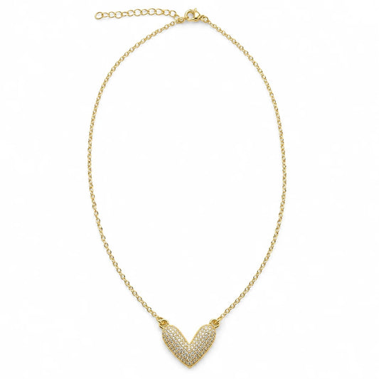SR OF GOLD CORA gold-filled heart necklace with clear accents on a white background.