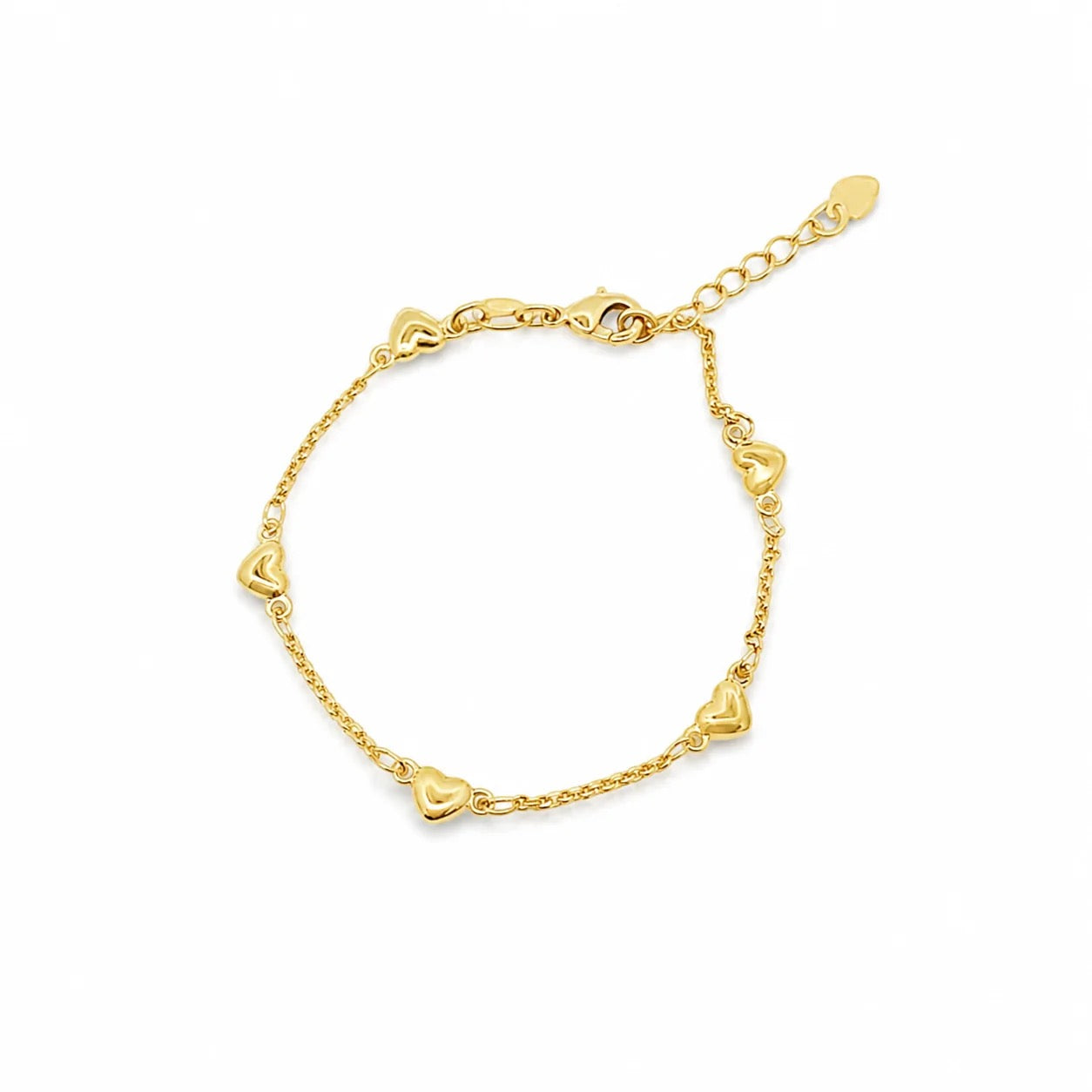 18K gold-filled multi heart station bracelet