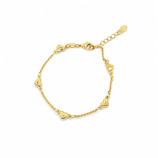 18K gold-filled multi heart station bracelet