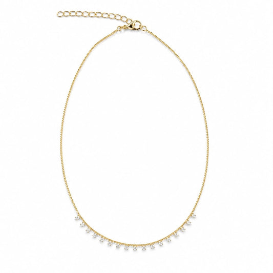 Square cubic zirconia dainty choker in gold finish