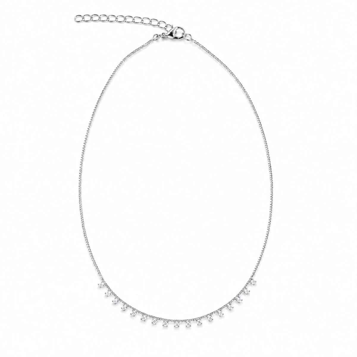 Square cubic zirconia dainty choker in rhodium finish