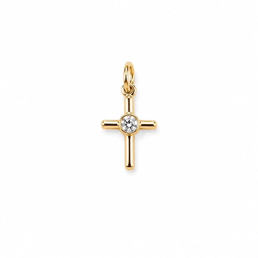 18K gold-filled cross charm with hand-set cubic zirconia