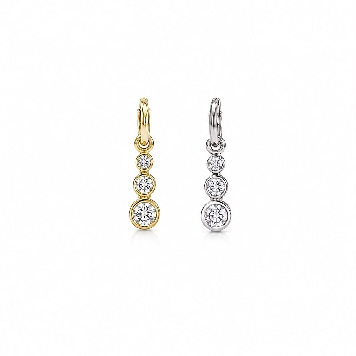 Gold-filled and rhodium-filled graduated CZ drop charm finishes
