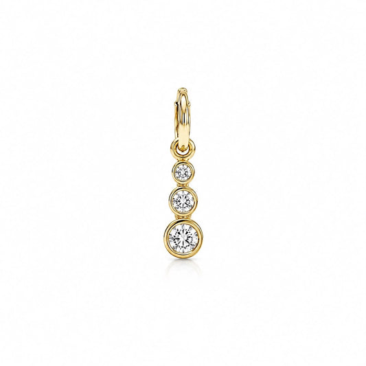 18K gold-filled graduated three-stone CZ drop charm