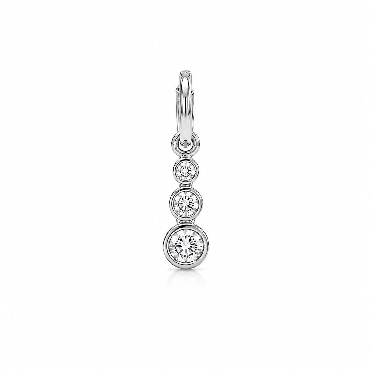 Rhodium-filled graduated three-stone CZ drop charm