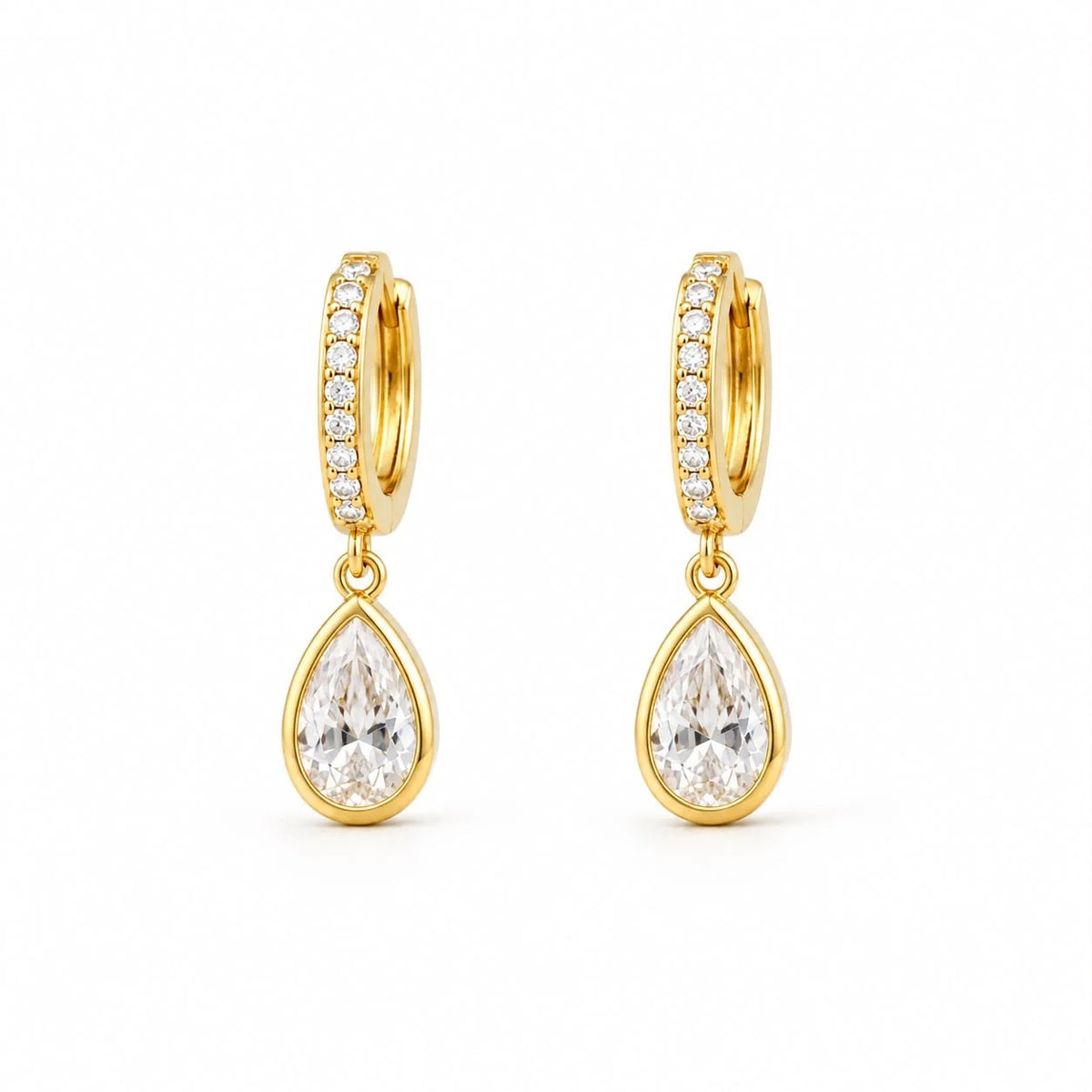 18K gold-filled pear-cut cubic zirconia drop huggie earrings