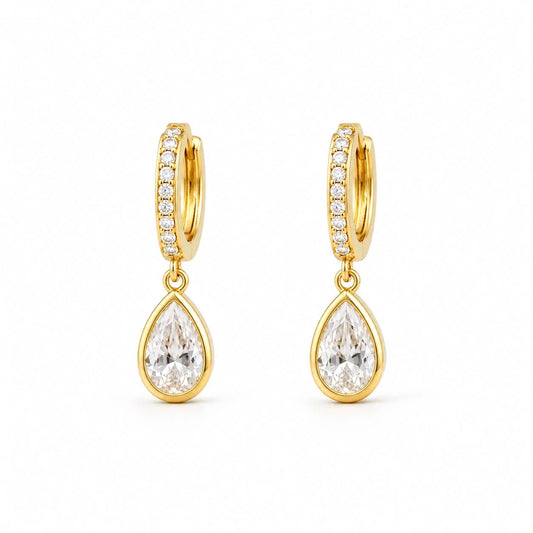 18K gold-filled pear-cut cubic zirconia drop huggie earrings