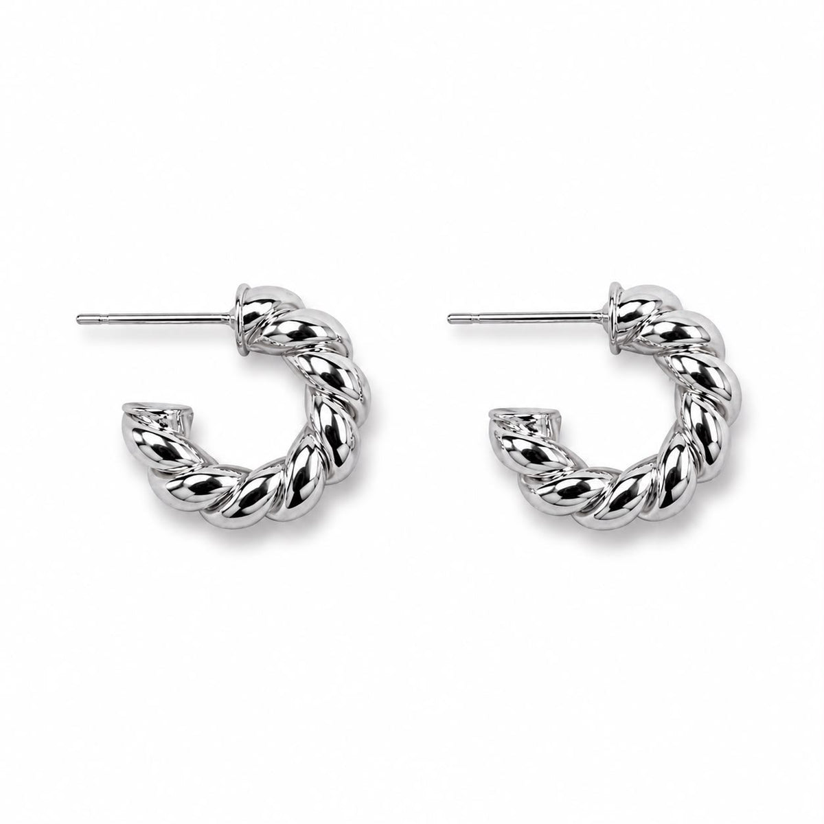Rhodium twisted rope hoop earrings