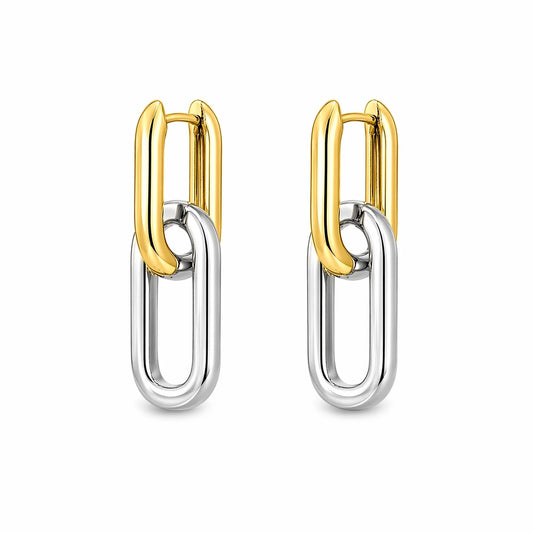 18K gold-filled two-tone paperclip link earrings in gold and rhodium