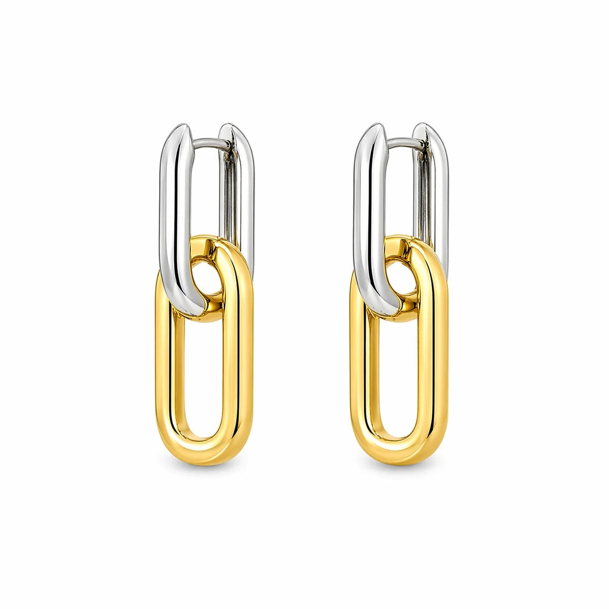18K gold-filled two-tone paperclip link earrings in rhodium and gold